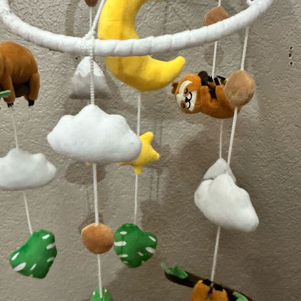 Baby crib Mobile with Sloths, Moon and Clouds